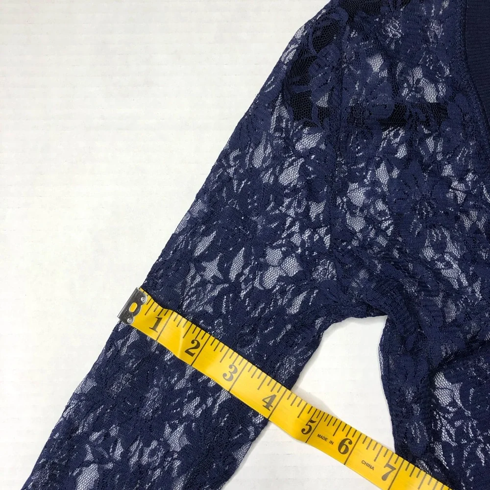 XHILARATION Navy Blue Sheer Lace Long Sleeve Small Cardigan Top